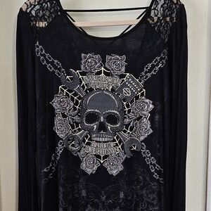 Skull and Rose with Rhinestones and Lace